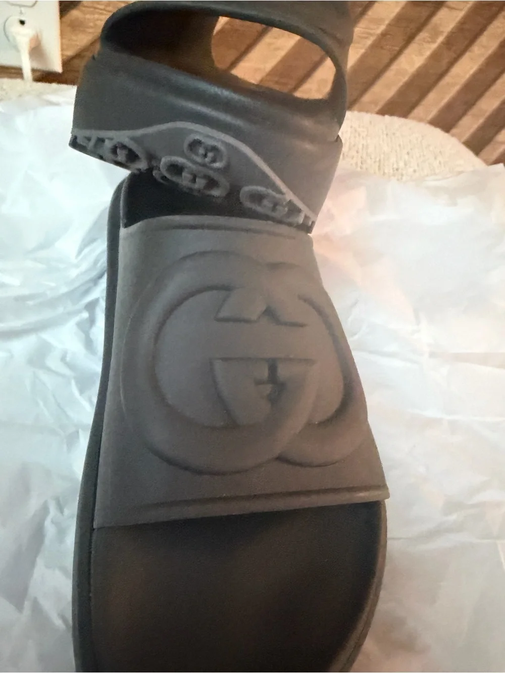 Gucci Black Platform Slide Sandals with Embossed GG